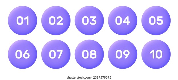 3D glatter Kreis Kugel Punkt 1 bis 10. Anzahl für Infografiken