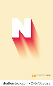  3d smooth shadow text, Isometric font display typeface. Typography N minimal design. vector illustration eps