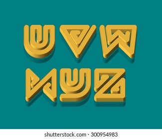 3D Snake Stripe Font Set. U,V,W,X,Y,Z
