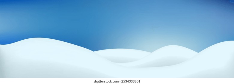 3d snow and blue sky background. Trendy Christmas winter landscape with drifts of snow