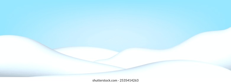 3d snow and blue sky background. Trendy Christmas winter landscape with drifts of snow