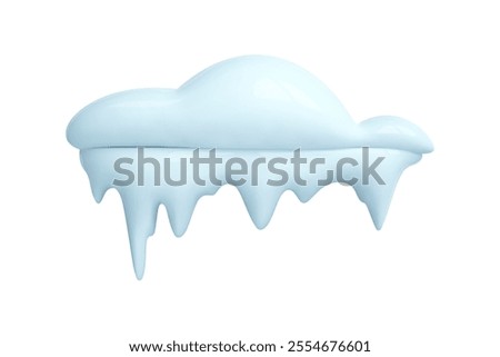 3d snow cap template. Snowdrift, winter pile, icicle in cartoon 3d style. Snow border for season winter design, Christmas card, new year element. Vector illustration