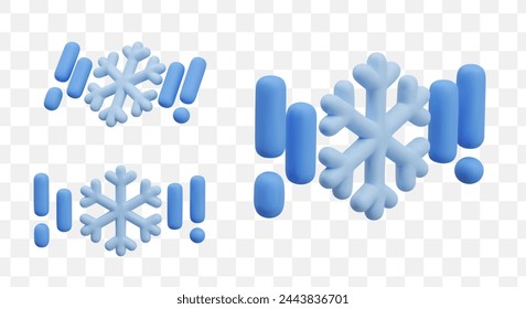 3D snowflake with drops. Icon of snowfall, snow with rain, slush