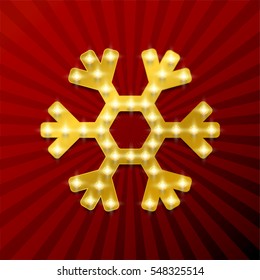3D snowflake with lightbulbs, vector illustration