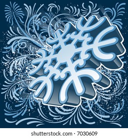 3D snowflake on a cold background with winter ornament (Vector)