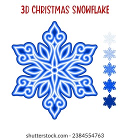 3D Snowflake silhouette paper cut. Vector layered snowflake template. Winter symbol paper or laser cutting or sublimation. Christmas ornament for holidays. Flat style. New year illustration.