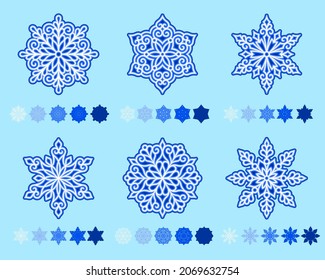 Cubierta de silueta de copo de nieve 3D. Plantillas de copos de nieve en capas vectoriales. Papel con símbolo invernal o corte o sublimación por láser. Ornamentos de Navidad para las vacaciones. Estilo plano. Ilustraciones de Año Nuevo.