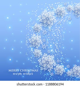 3d snowflake Winter blue Background with white paper cut origami Snowflakes  Merry Christmas and Happy New Year Invitation or greeting card Vector holiday template xmas