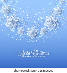 3d snowflake Winter blue Background with white paper cut origami Snowflakes  Merry Christmas and Happy New Year Invitation or greeting card Vector holiday template xmas