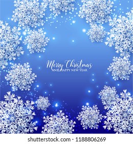 3d snowflake Winter blue Background with white paper cut origami Snowflakes  Merry Christmas and Happy New Year Invitation or greeting card Vector holiday template xmas