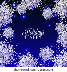 3d snowflake Winter blue Background with white paper cut origami Snowflakes  Merry Christmas and Happy New Year Invitation or greeting card Vector holiday template xmas