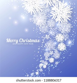 3d snowflake Winter blue Background with white paper cut origami Snowflakes  Merry Christmas and Happy New Year Invitation or greeting card Vector holiday template xmas
