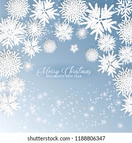 3d snowflake Winter blue Background with white paper cut origami Snowflakes  Merry Christmas and Happy New Year Invitation or greeting card Vector holiday template xmas