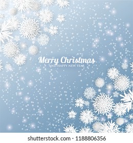3d snowflake Winter blue Background with white paper cut origami Snowflakes  Merry Christmas and Happy New Year Invitation or greeting card Vector holiday template xmas