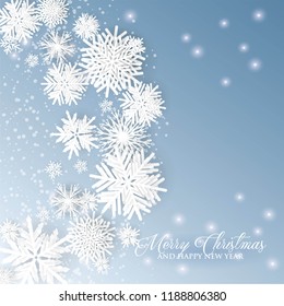 3d snowflake Winter blue Background with white paper cut origami Snowflakes  Merry Christmas and Happy New Year Invitation or greeting card Vector holiday template xmas