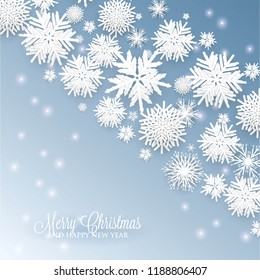 3d snowflake Winter blue Background with white paper cut origami Snowflakes  Merry Christmas and Happy New Year Invitation or greeting card Vector holiday template xmas