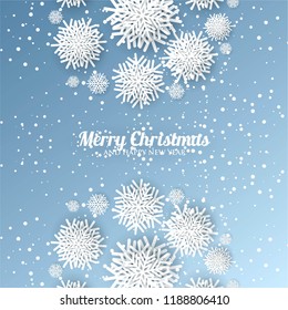 3d snowflake Winter blue Background with white paper cut origami Snowflakes  Merry Christmas and Happy New Year Invitation or greeting card Vector holiday template xmas