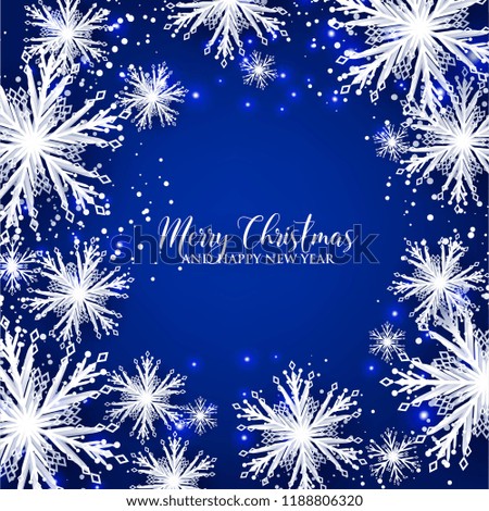 3d snowflake Winter blue Background with white paper cut origami Snowflakes  Merry Christmas and Happy New Year Invitation or greeting card Vector holiday template xmas