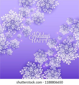 3d snowflake Winter violet Background with white paper cut origami Snowflakes