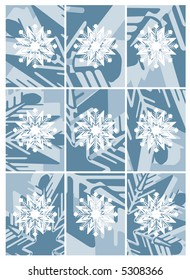 3D snowflakes cropped behind white snowflakes poster size