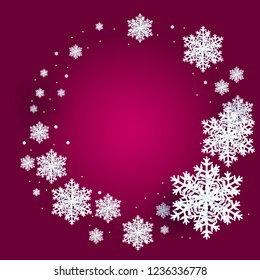 3D snowflakes on red background, circle vector