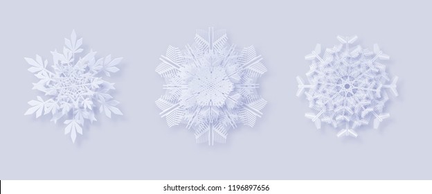 3D snowflakes with a shadow for your design of greeting cards New Year and Christmas. Origami snowflakes. New year and Christmas design elements. 