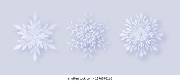 3D snowflakes with a shadow for your design of greeting cards New Year and Christmas. Origami snowflakes. New year and Christmas design elements. 