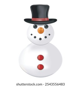 3d snowman in black Christmas hat on white background