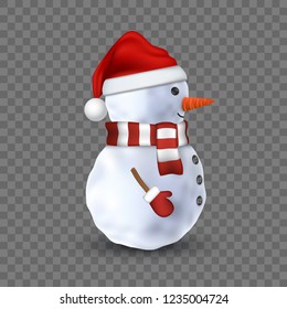 3d snowman on transparent background, vector illustration.