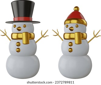 3d snowman vector. christmas element realistic illustration. isolated snowman with different hats