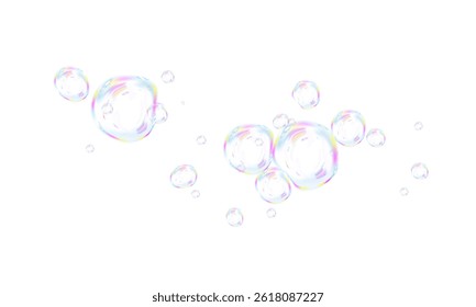 Ilustração PNG de bolhas de sabão 3D com brilho iridescente para projetos de diversão e bem-estar
