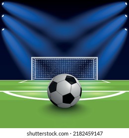 3d soccer ball on the football field realistic vector illustration.