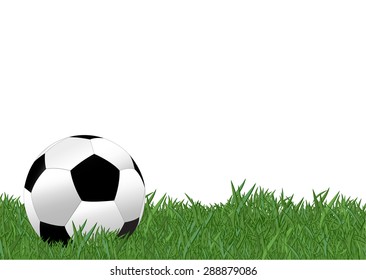 3D soccer ball on the grass in stadium with copy space on white background . Design in vector illustration EPS10
