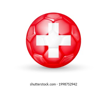 3D soccer ball with the Switzerland national flag. Switzerland national football team concept. Isolated on white. Realistic vector illustration