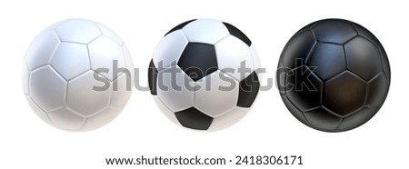 3d soccer balls icons Black and white color. 3d vector render Symbol or emblem football . Vector illustration