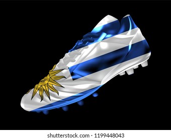 3d soccer football boot with print of flag of Uruguay isolated on dark background vector illustration