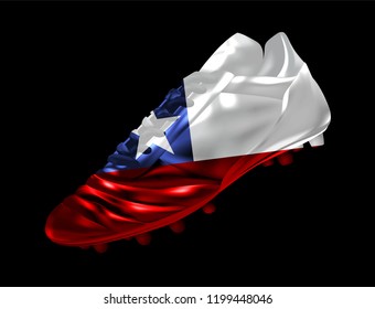 3d soccer football boot with print of flag of Chile isolated on dark background vector illustration