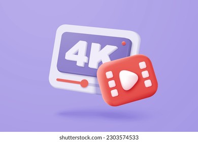 3d social media with 4k live streaming and emotion on frame. Social media online play video for make money passive income 3d concept. 4k icon 3d live entertainment vector render illustration