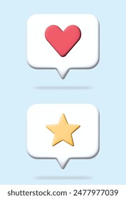 3d social media application element icon heart and star