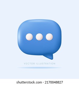 3d social media chat icon, button. Speech bubble with three dots. Vector illustration in minimal style