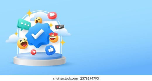 3d social media checkmark verify illustration design