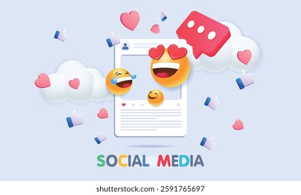 3d social media emoji marketing concept illustration design