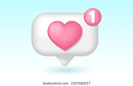 3d social media icon. Like concept. Heart chat frame, like photo, social communication. Emoji notification.