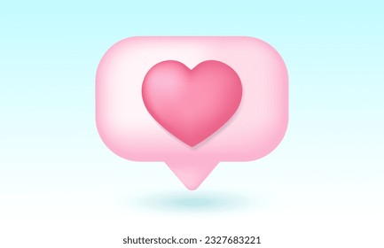 3d social media icon. Like concept. Heart chat frame, like photo, social communication. Emoji notification.