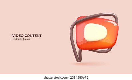 3d Social Media Icon with Live streaming Logo. Realistic 3d design of movie player, chat cloud and camera icon. 3D Vector illustration in cartoon minimal style.