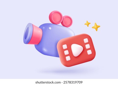 3d social media icon with live multimedia streaming and emotion. Social society online record video for make money passive income. 3d media live entertainment icon vector render illustration