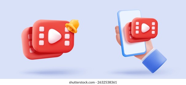 3d social media icon with live multimedia streaming and emotion. Social society online record video for make money passive income. 3d media live entertainment icon vector render illustration