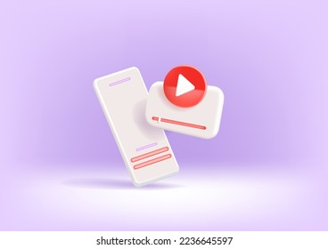 3d social media with live streaming and emotion on browser in blue background. Social media online playing video for make money passive income concept. 3d live entertainment vector render illustration