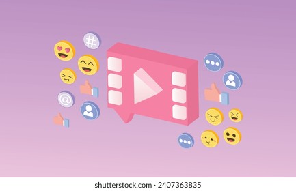 3D Social Media mit Live-Streaming und Emotionen, Social Media Online, spielen Video, um Geld zu verdienen.3d handmade.3d Ziel für Technologie, Online-Nutzung sozialer Medien Illustration.
