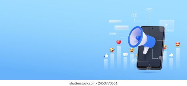 3d social media marketing concept banner design